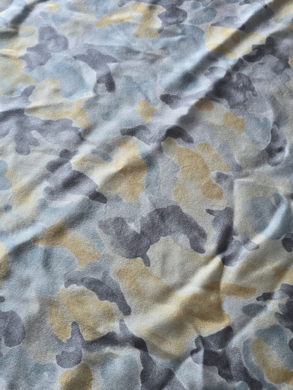 Talbots 100% Silk Camo Print Square Scarf Gray Blue Gold Tan Italy - Picture 6 of 6